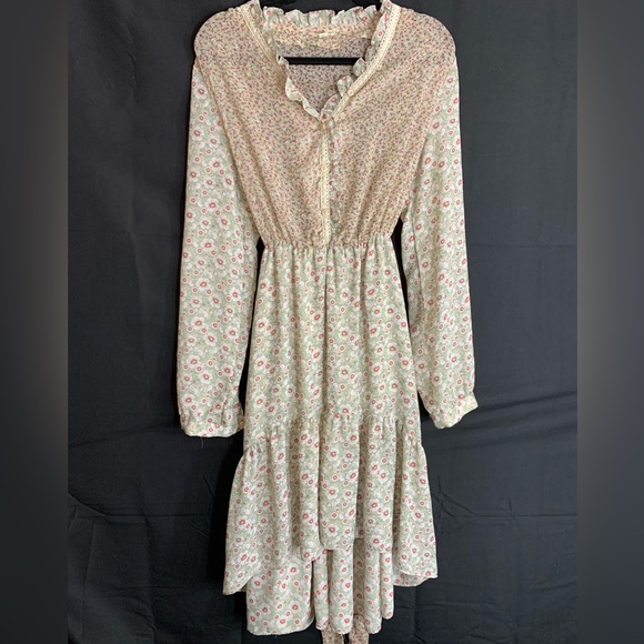 POL Delicate Floral Print Cottagecore Long Sleeve Sheer Dress, size L - Picture 12 of 12